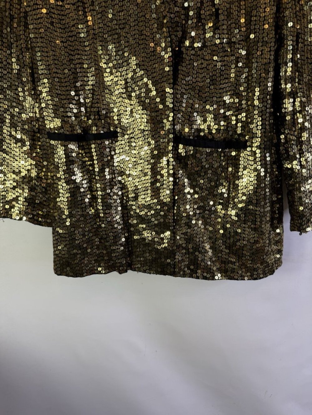 Vintage 80s Disco Gatsby Embellished Blazer Jacket Gold Silk Baggy - Picture 2 of 13